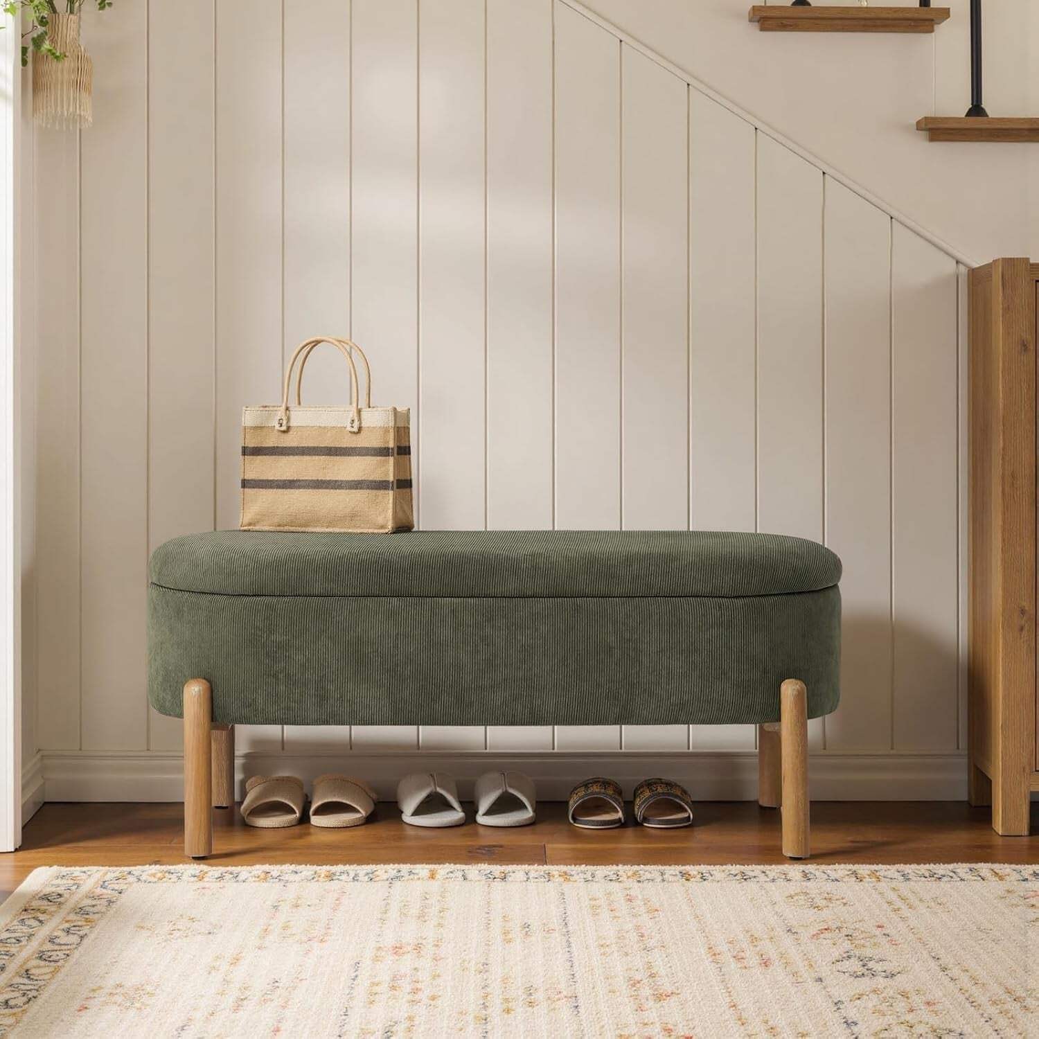 Green Oversized Storage Solution Bench Ottoman Bedroom