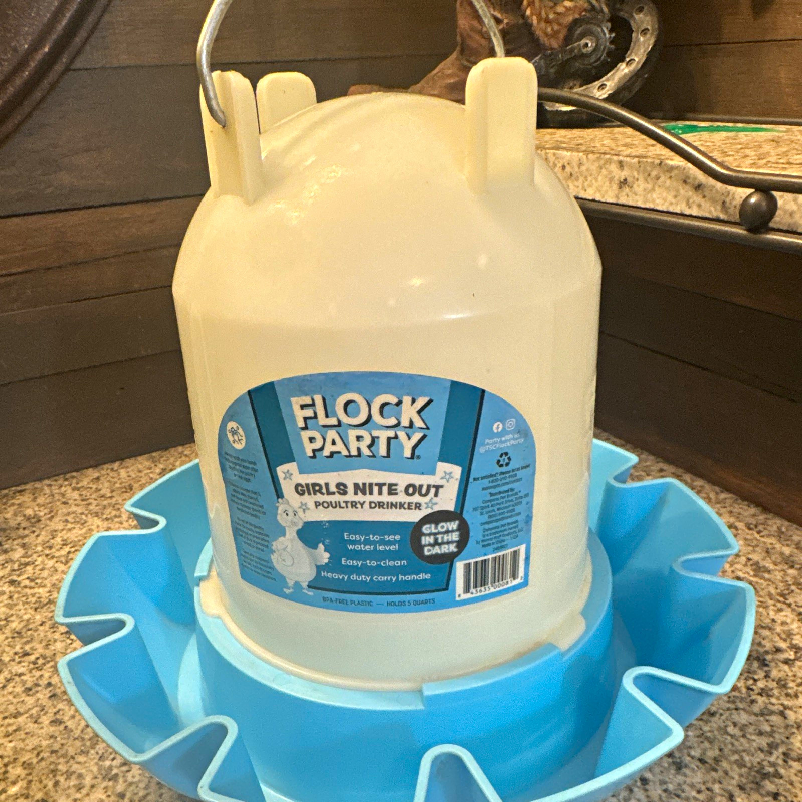 Flock Party Girls Nite Out Chicken Drinker Waterer, Glow in the Dark Plastic