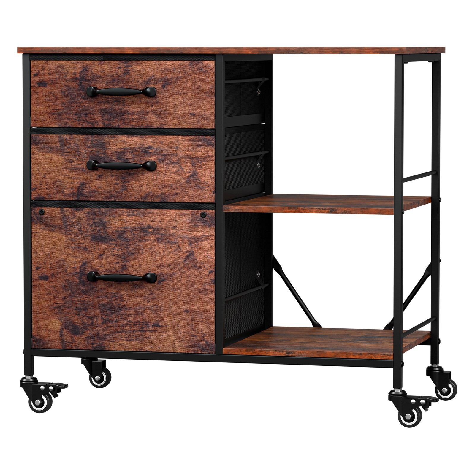 3 Drawer Mobile File Cabinet Rolling Printer Stand w/ Storage Shelf Rustic Brown