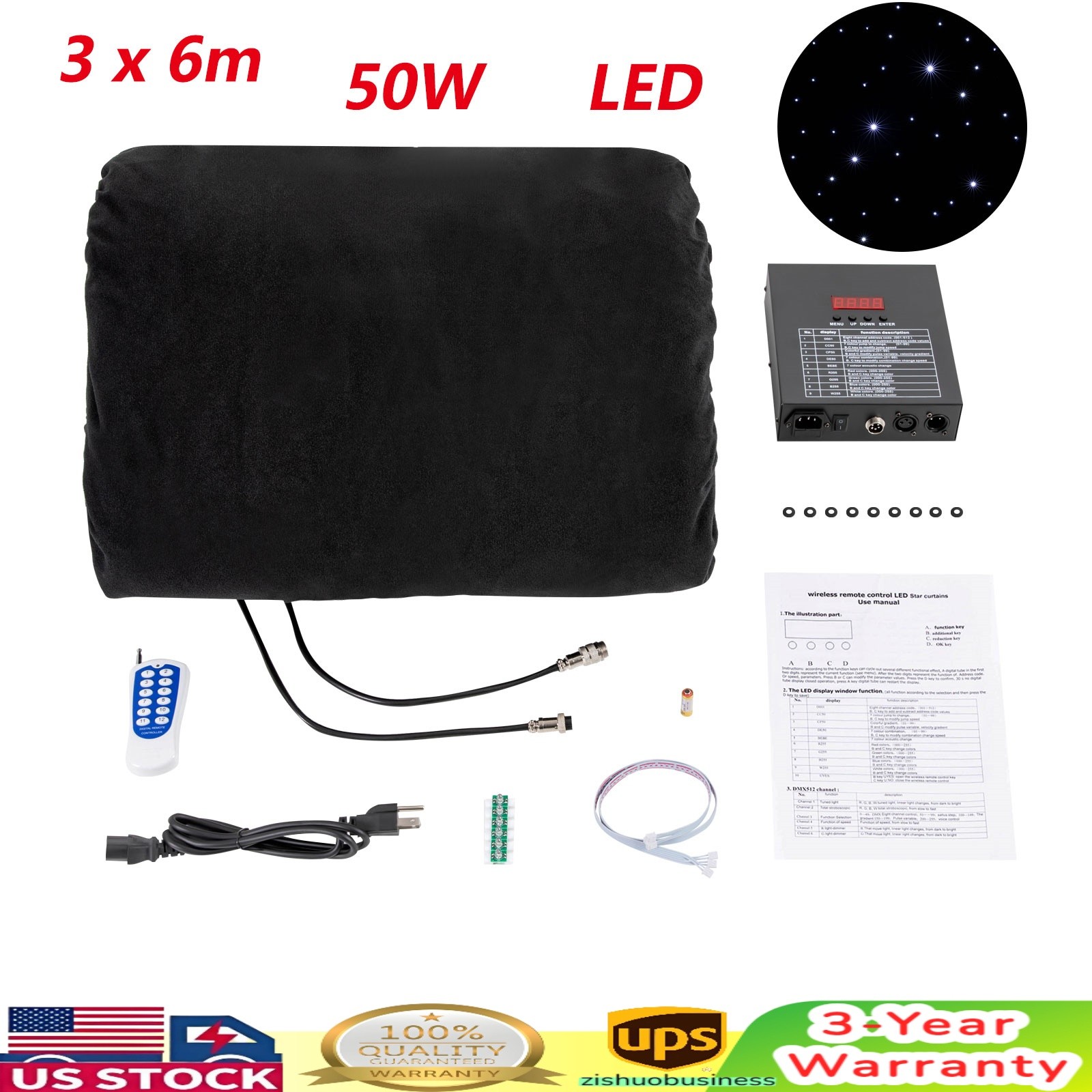LED Star Stage Backdrop 20x10 FT LED Star Curtain Background Starry Sky DMX512