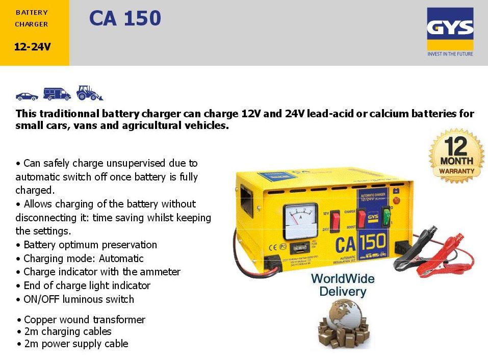GYS CA150 12V 24V 35-150AH AUTOMATIC HEAVY DUTY BATTERY CHARGER CAR VAN TRUCK