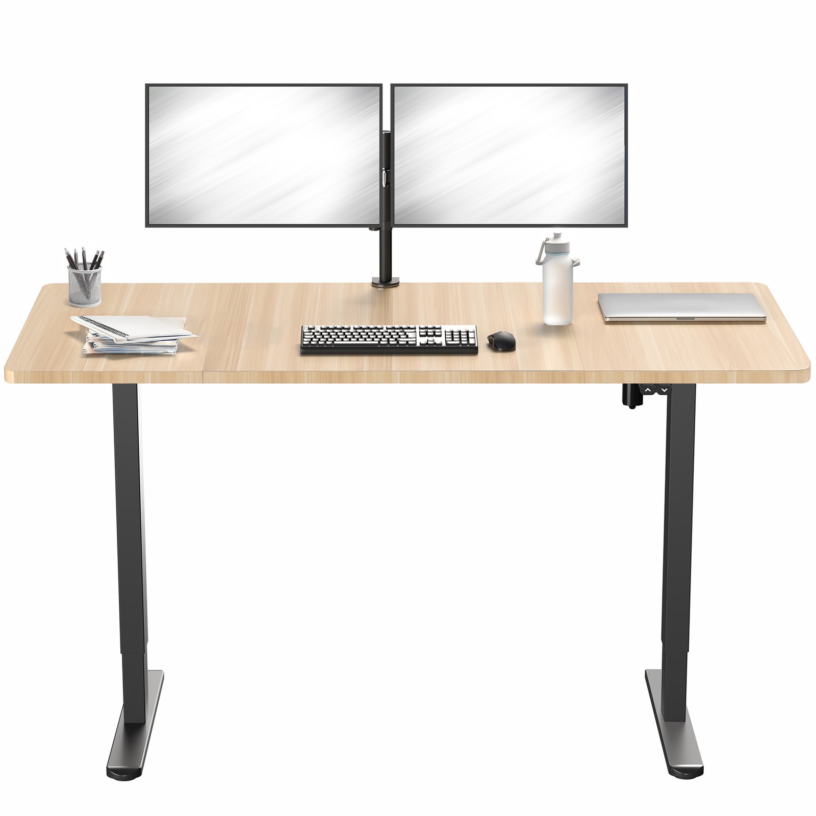 VIVO Electric 60” x 30” Stand Up Desk, Light Wood Table Top, Black Frame