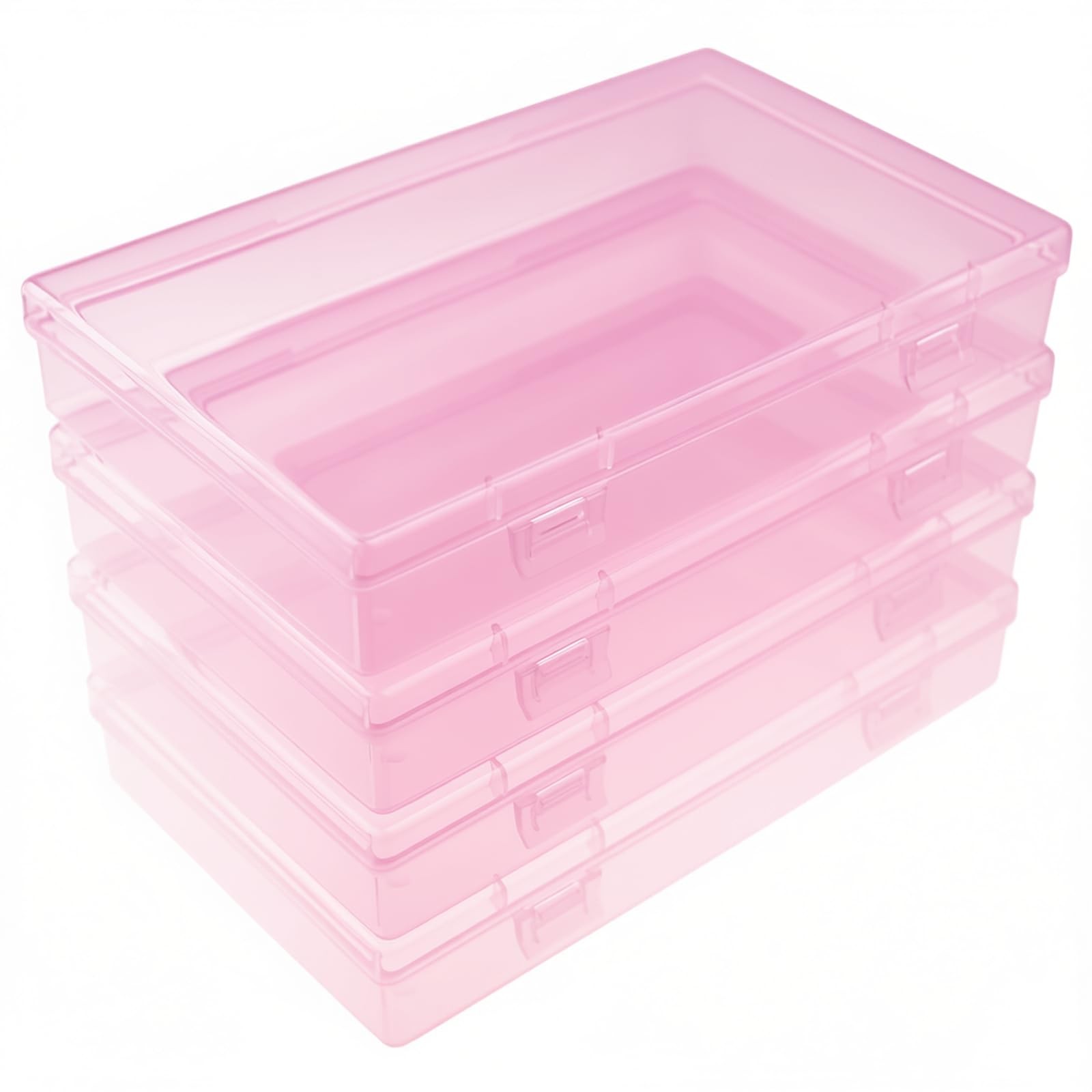 7.1x4.3x1.2 Inch Rectangular Plastic Boxes Empty Storage Organizer Pink 4 PCS