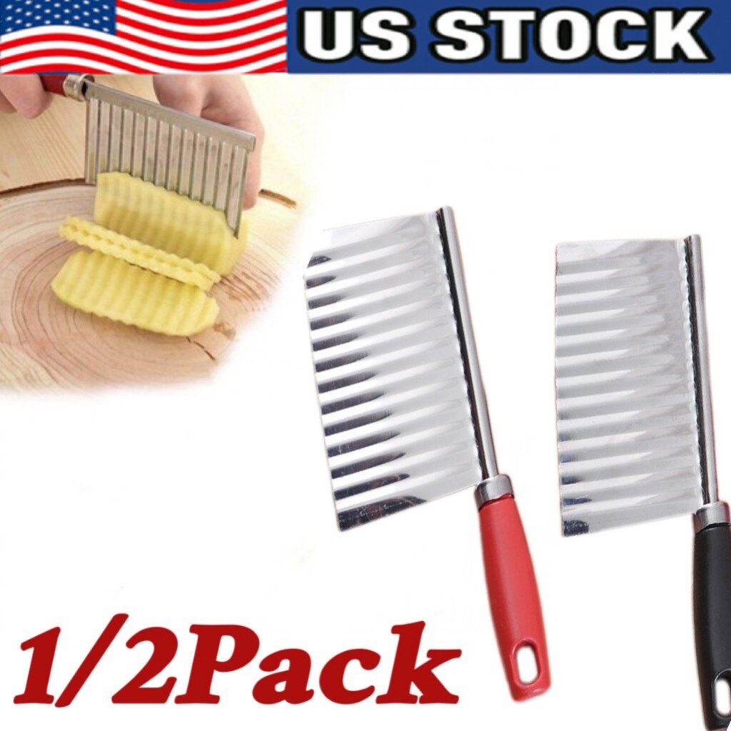 Stainless Steel Crinkle Cutter -Wavy French Fry Slicer With Serrated For Kitchen