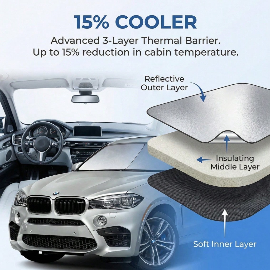 2 Pack Car Windshield Sun Shade Foldable Reflective Durable UV Protection Sun