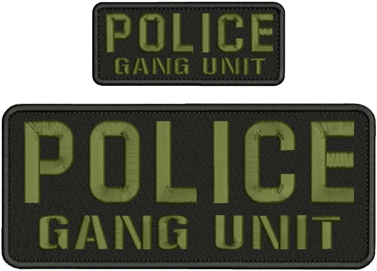 POLICE GANG UNIT   PATCH 4X10 AND 2X5 HOOK ON BACK OD GREEN ON BLACK