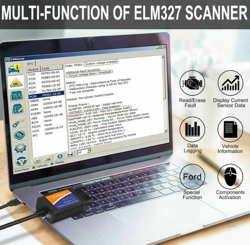 OBD2 Scanner ELM327 Software USB Diagnostic Tool Cable Adapter for Ford FORscan