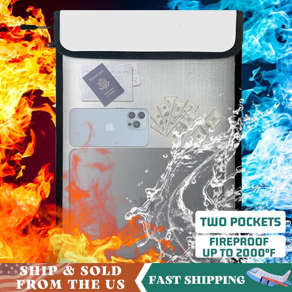 2000℉ Fireproof Document Bag Waterproof Money Cash Storage Pouch with Zipper