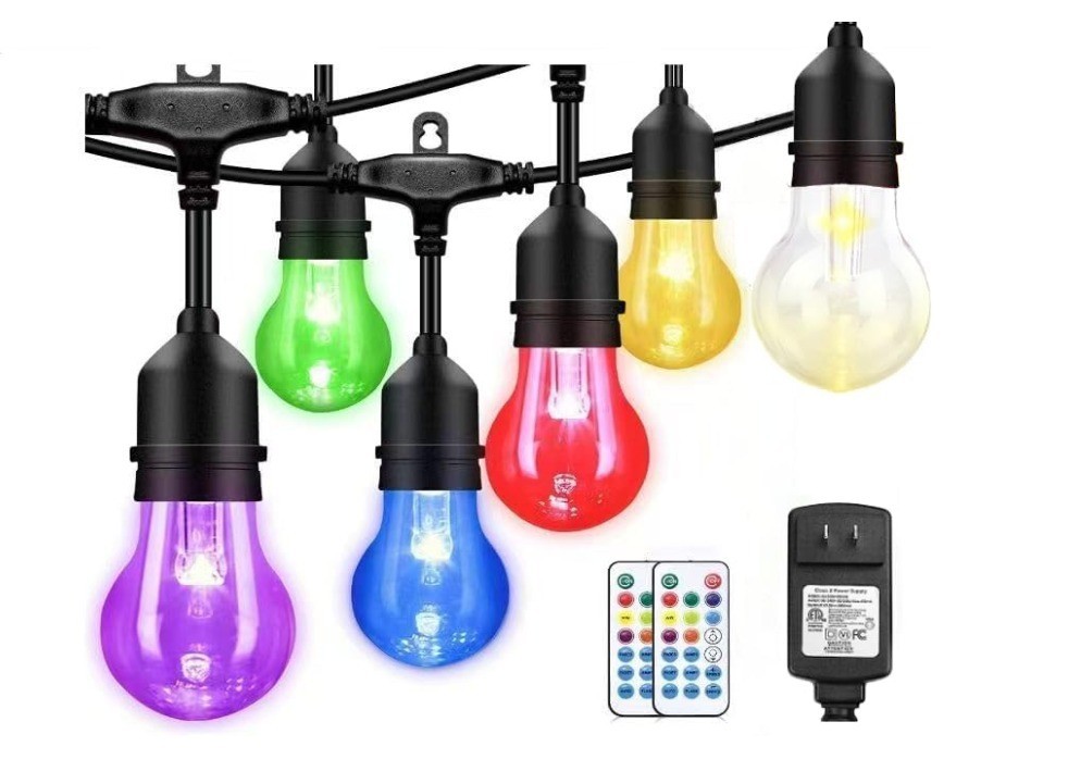 96FT RGB LED String Lights Outdoor, Dimmable Color Changing Waterproof Patio Lig