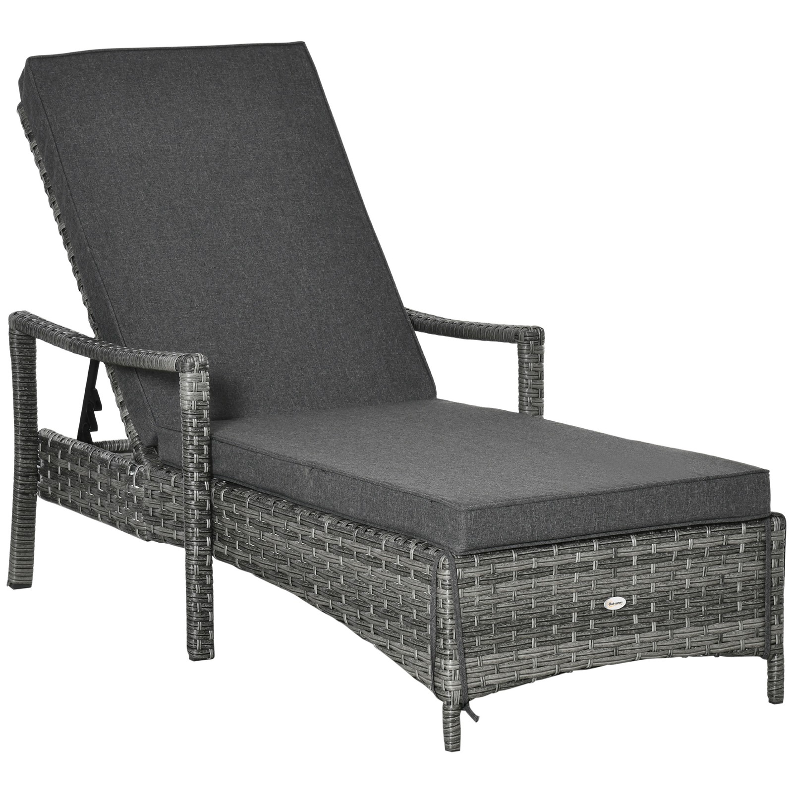 Outdoor Patio PE Rattan Chaise Lounge Chair w/ Adjustable Backrest