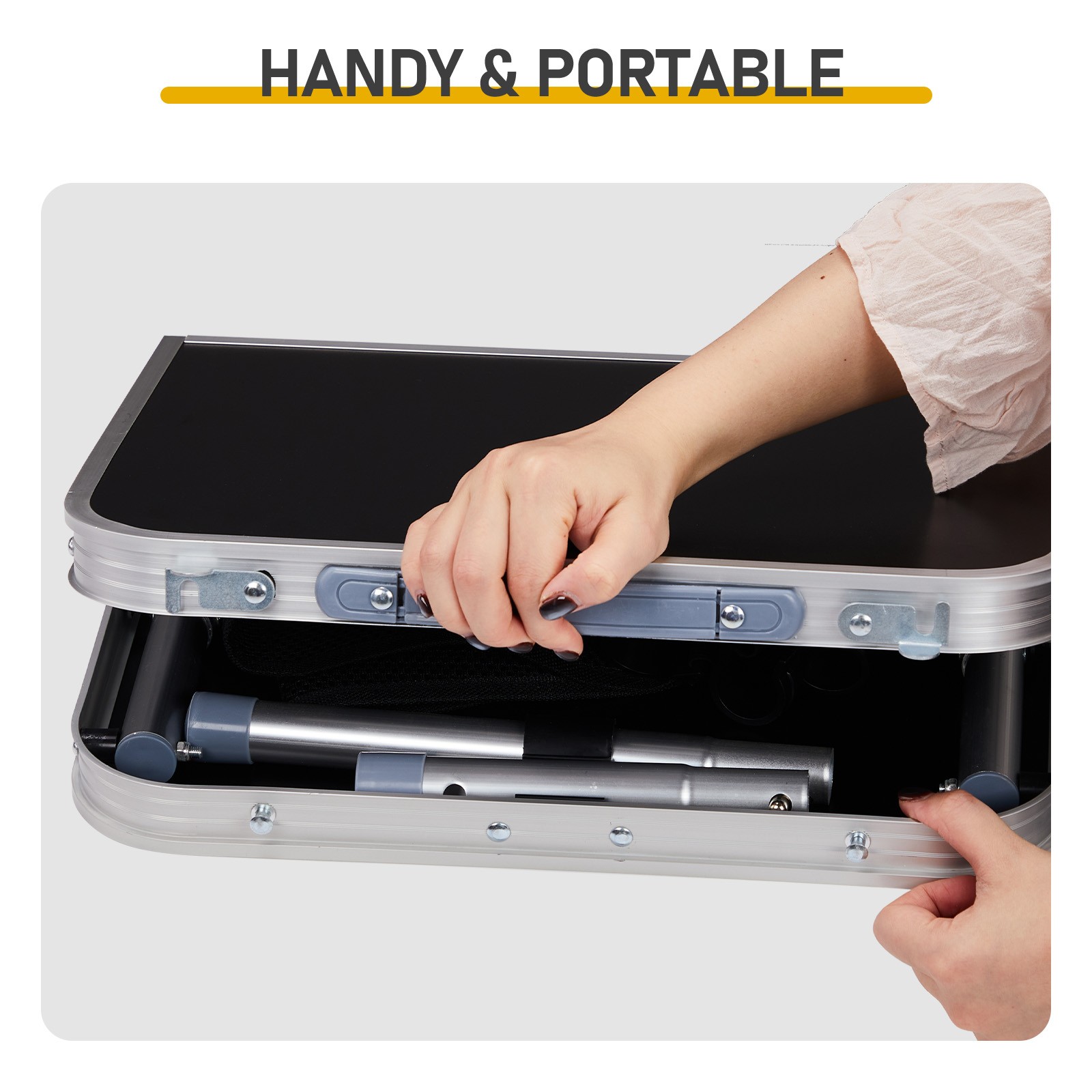 Small Aluminum Foldable Lightweight Patio Side Table with Carry Handle