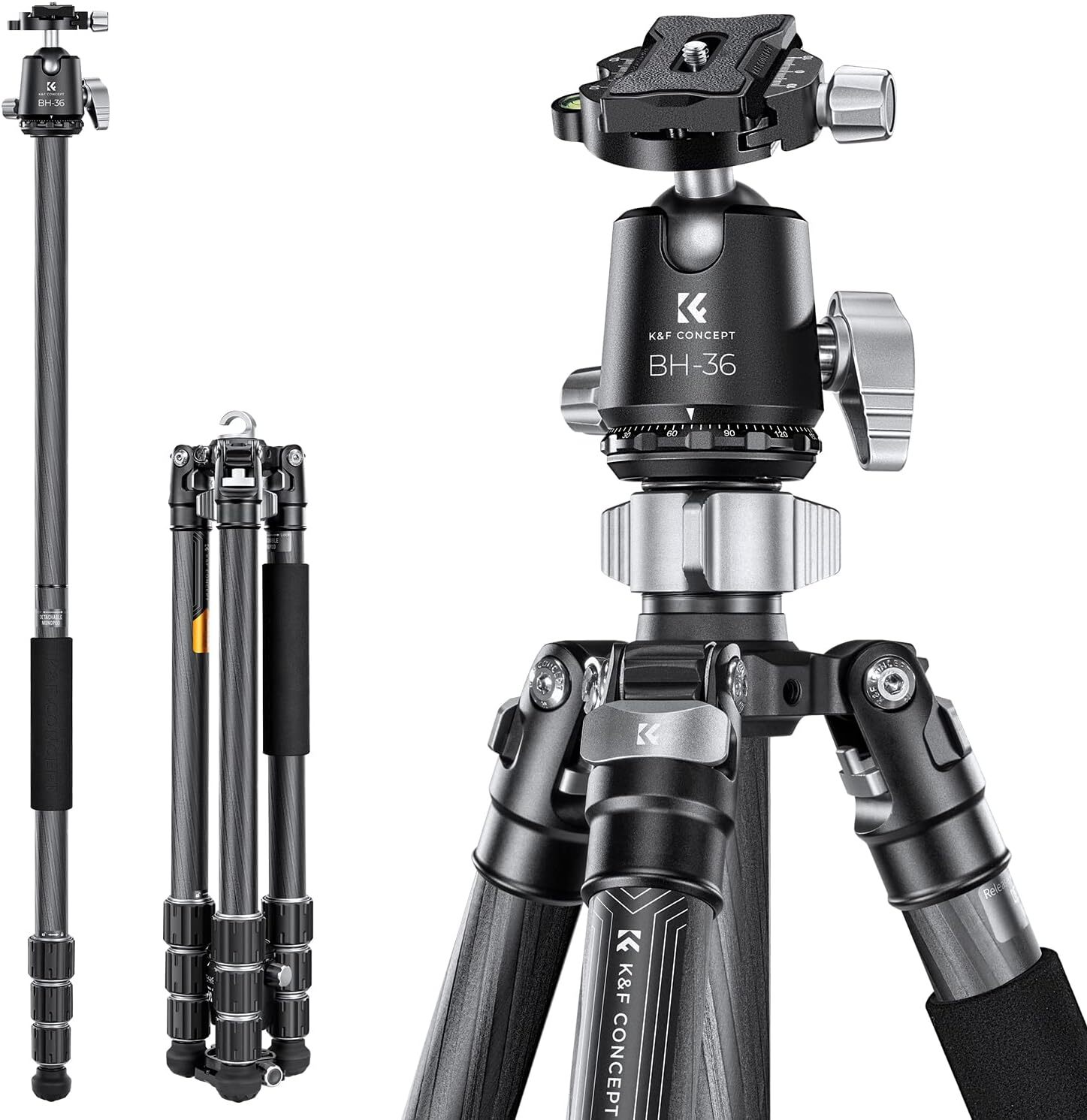 K&F CONCEPT 68in Carbon Fiber Camera Tripod Professional with Metal Ball Head