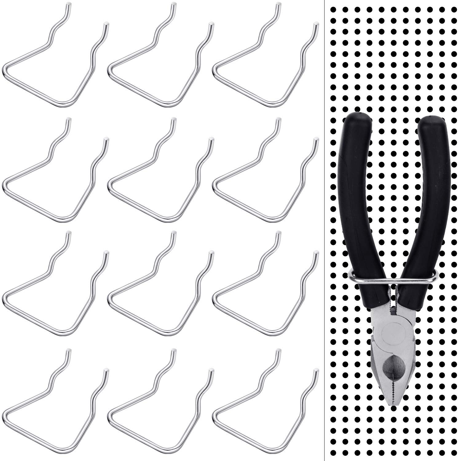 16 Piece Stainless Steel Double Loop Pegboard Hooks and Holders Set with 16