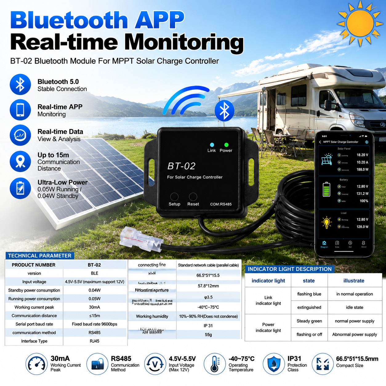 BT-2 Bluetooth Module RJ45 Communication Port RS485 Wirelessly Monitor NEW