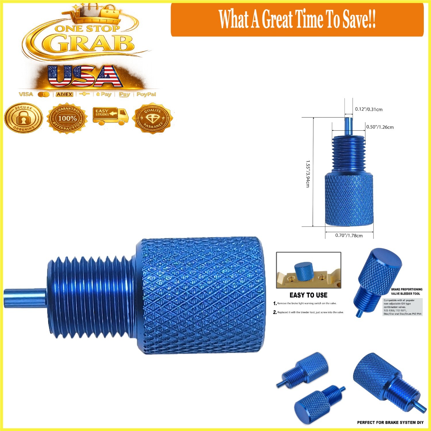 Brake Bleeder Tool for GM Combination Valves - Aluminum, Blue, PV2 PV4