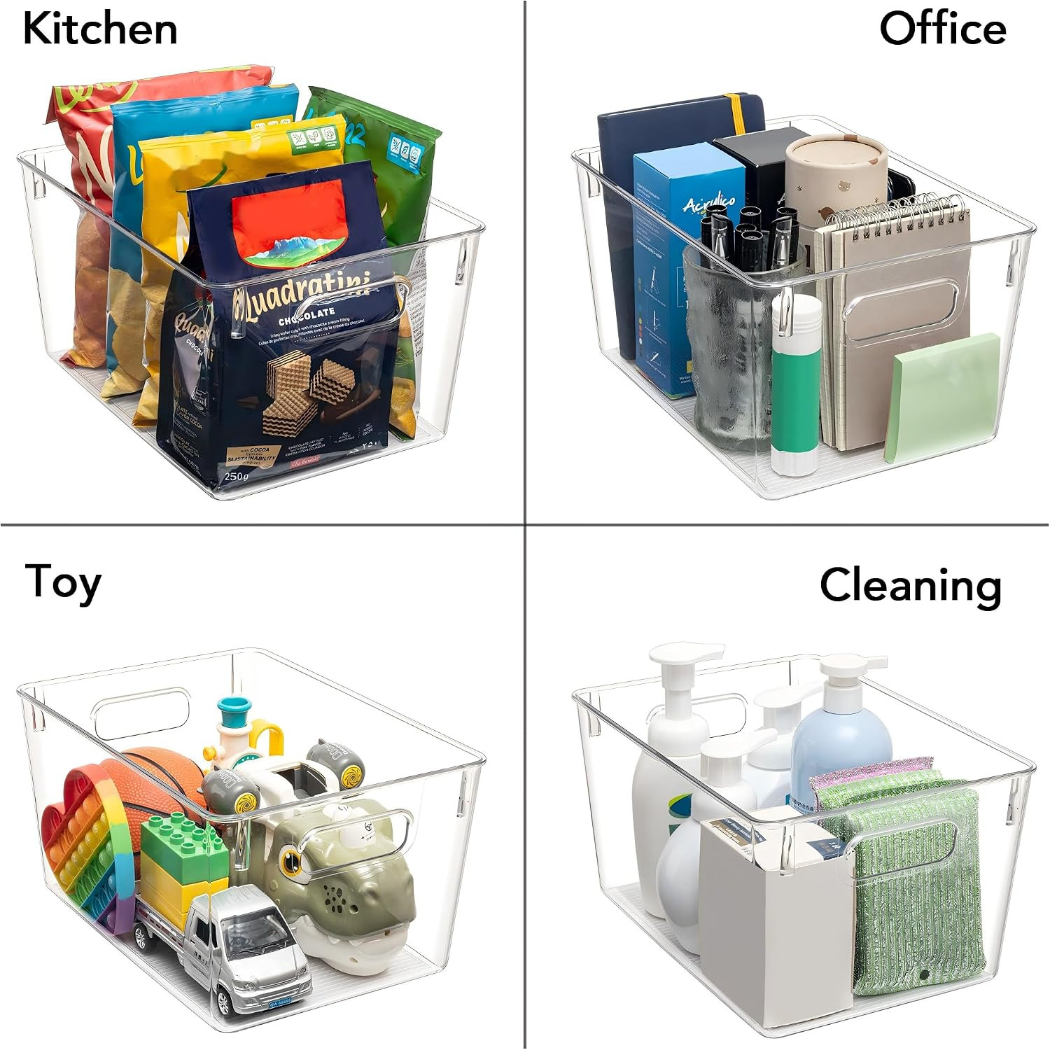 Set of 10 Clear Plastic Storage Bins, 4 Large and 6 Small Stackable Storage Cont