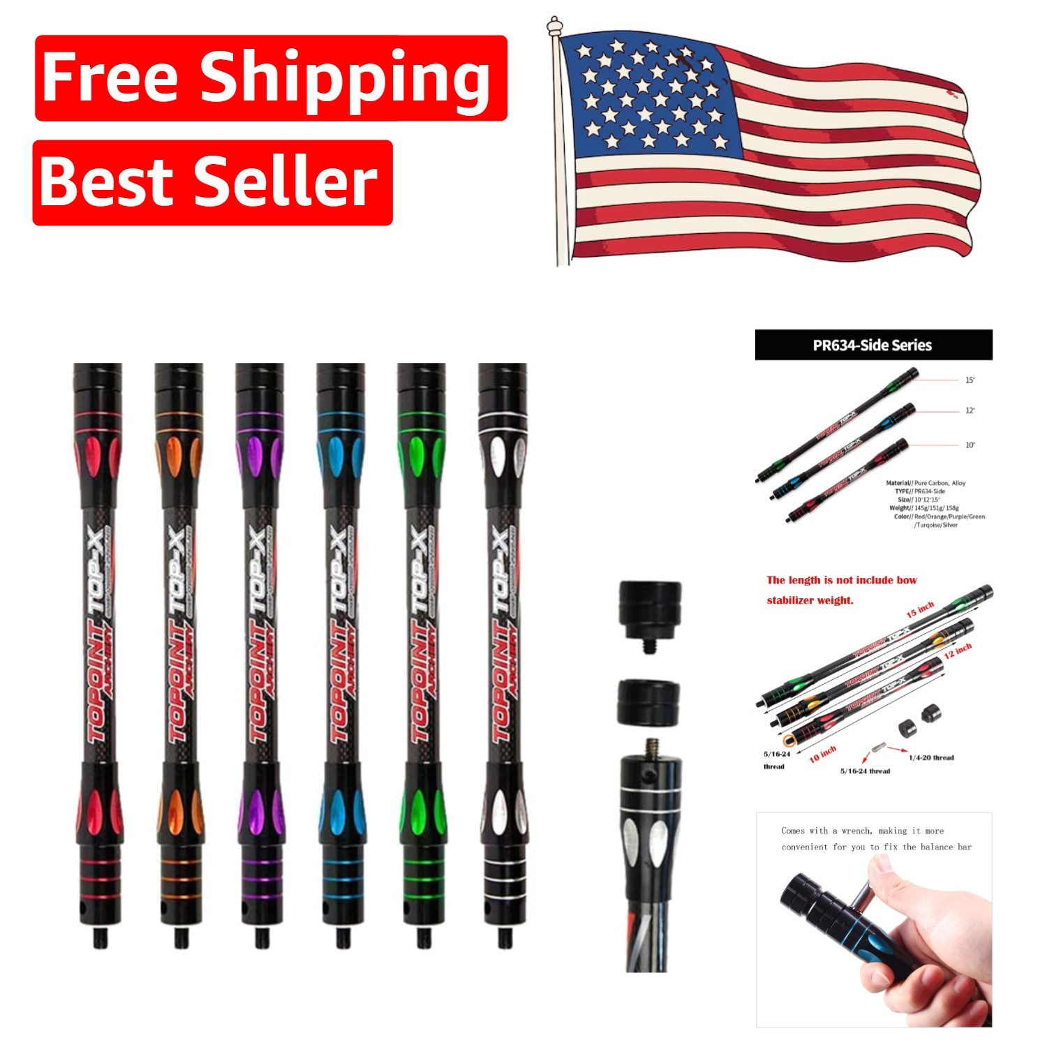 Customizable Carbon Fiber Stabilizer Rod 10/12/15 Inch for Archery Accuracy