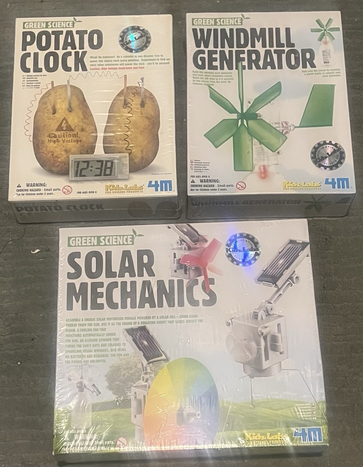 Green Science 4M Kidz Labs - Lot of (3) - Solar - Windmill - Potato - Brand New