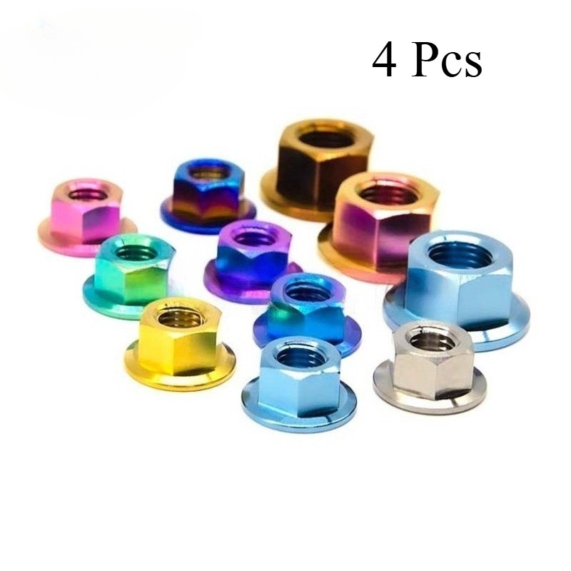 4pcs Titanium Hex Nuts Flange Nut Grade 5 Ti-6Al-4V M5 M6 M8 M10 Bolt Fastener