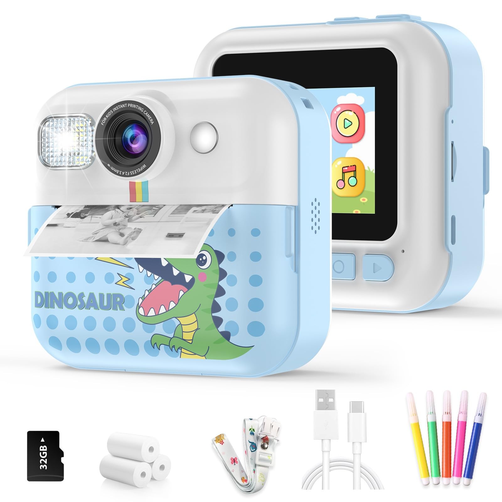 Instant Print for , 1080P Toys Printable Selfie Cameras, Christmas Birthday G...