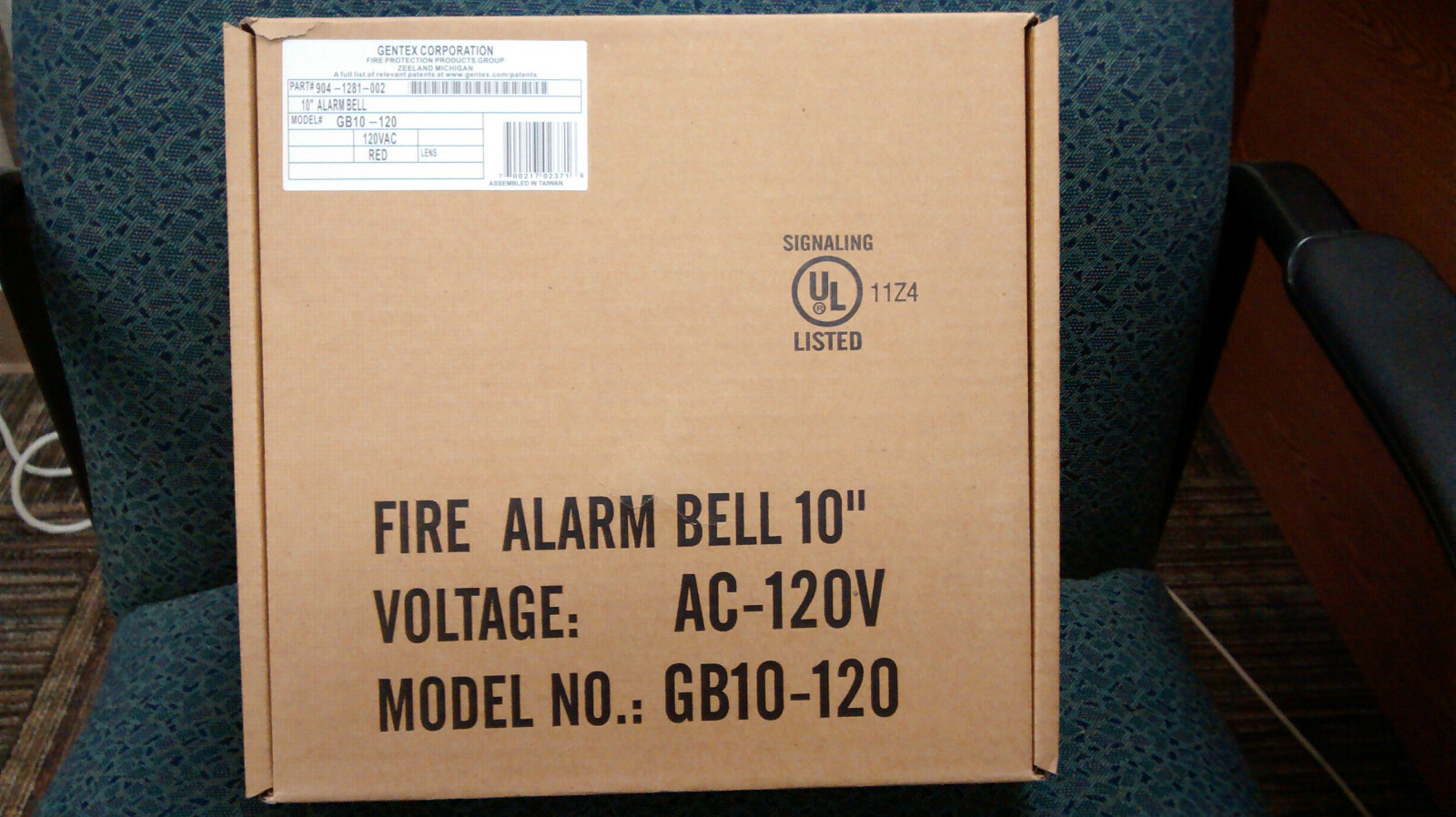Gentex Bell, Model GB10-120, 120 VAC, 10", Red.