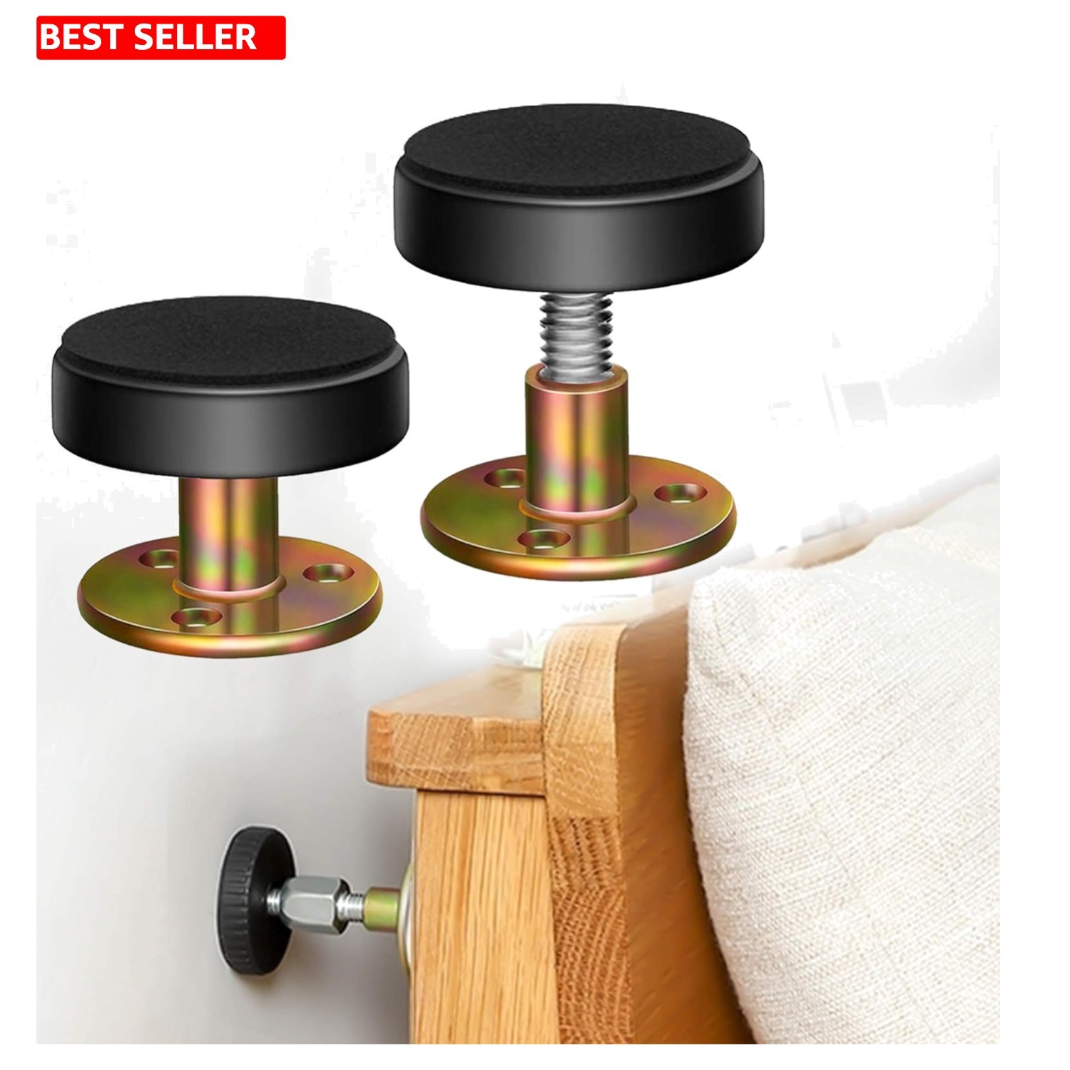 Easy Install Adjustable Bed Frame Anti-Shake Tool - Wall Protection 2-Pack