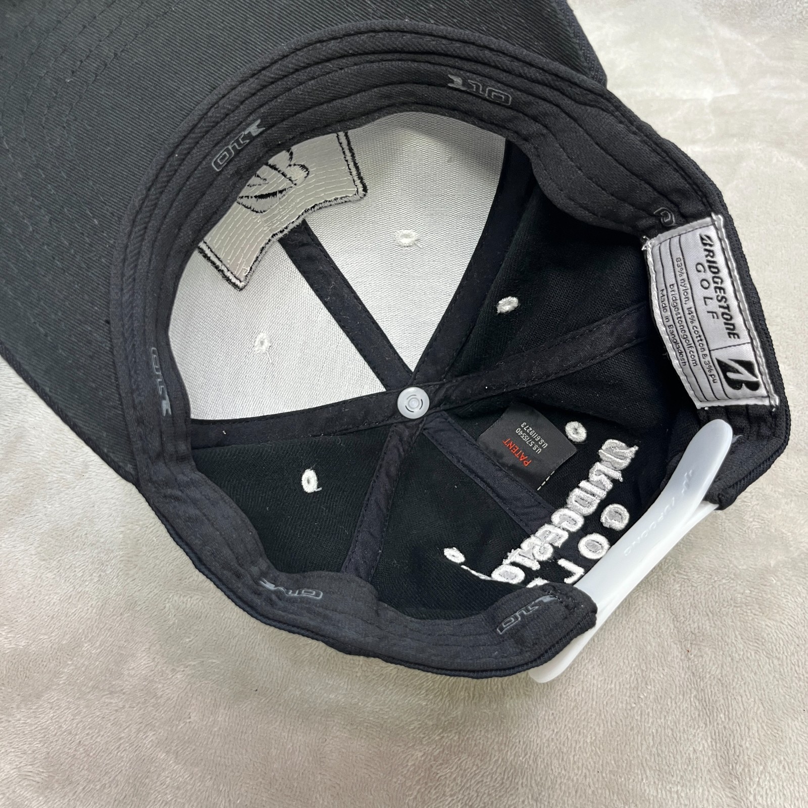 Bridgestone 110 Golf Patch Cap Adjustable Golf Hat Black White OSFM