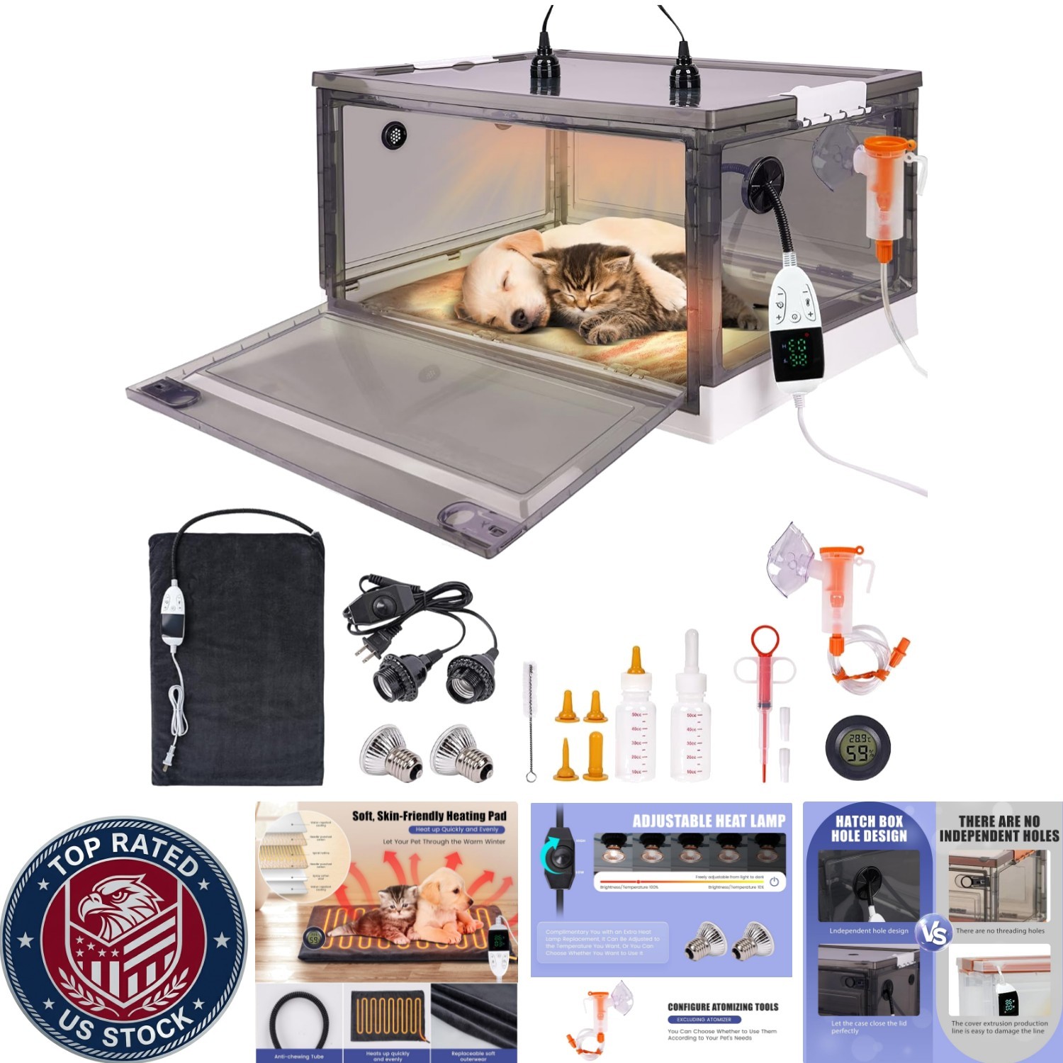 Efficient Incubator for Puppies & Kittens - Temperature-Controlled & Transparent