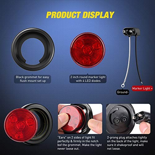 5PCS Red Round Trailer LED Marker Clearance Light 4 LED Flush Red 5Pcs 4LED