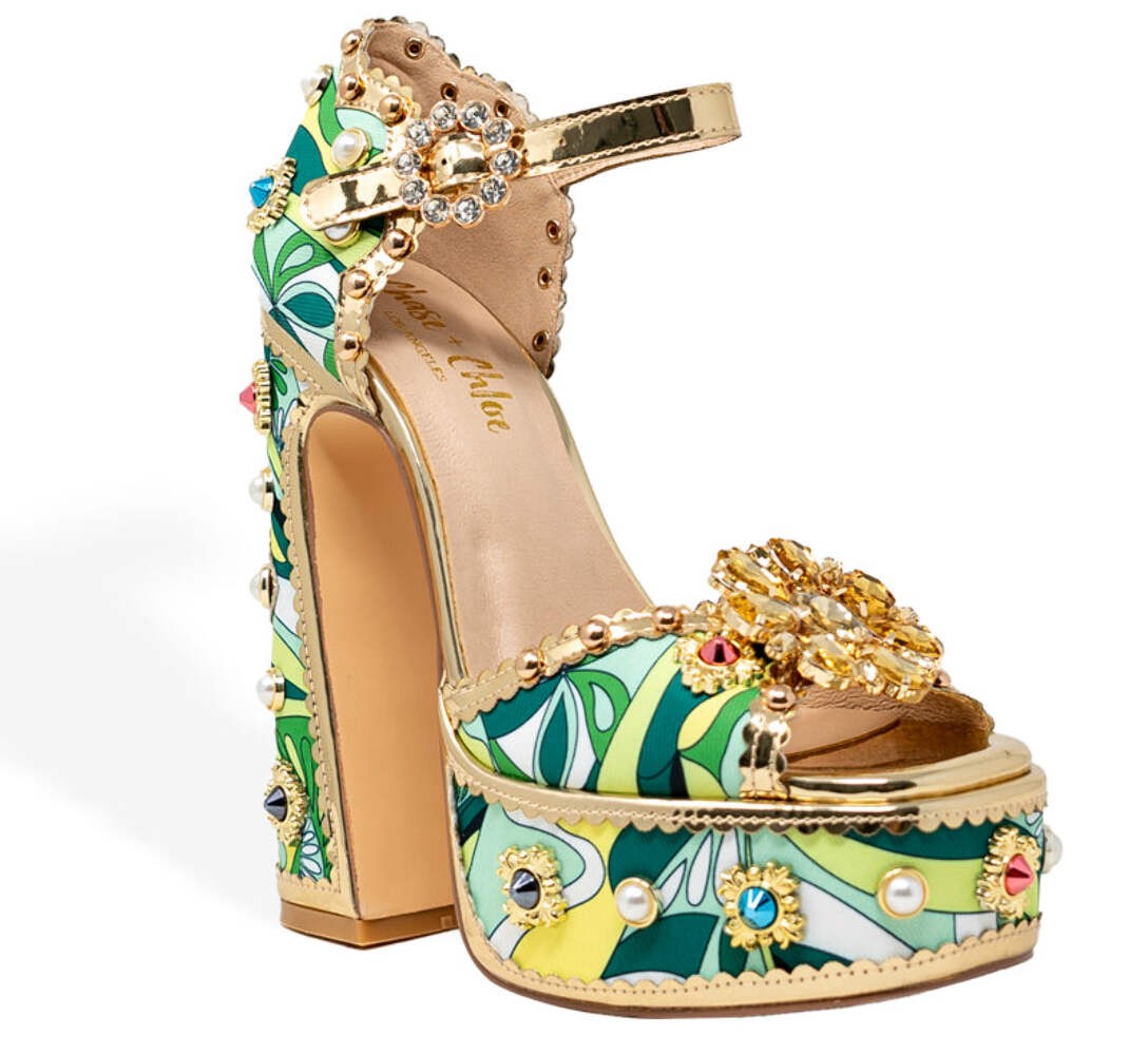 Women's Royal-1 Dazzling Multi Color Jeweled Sandals Platform Chunky Block High