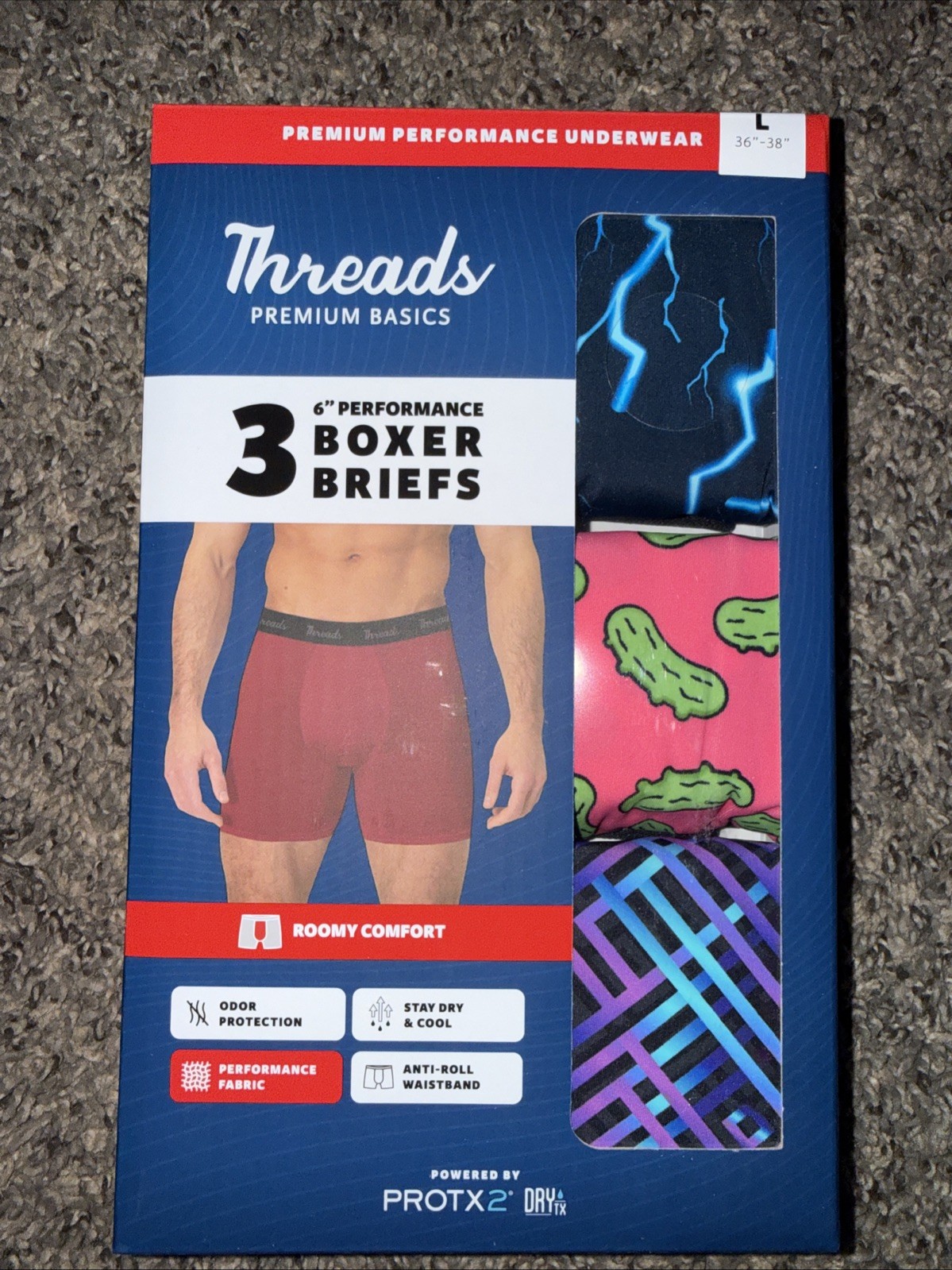 Threads Mens Performance Boxer Briefs 3-Pack 6” Nylon Boxer Brief. Size 2-XLarge