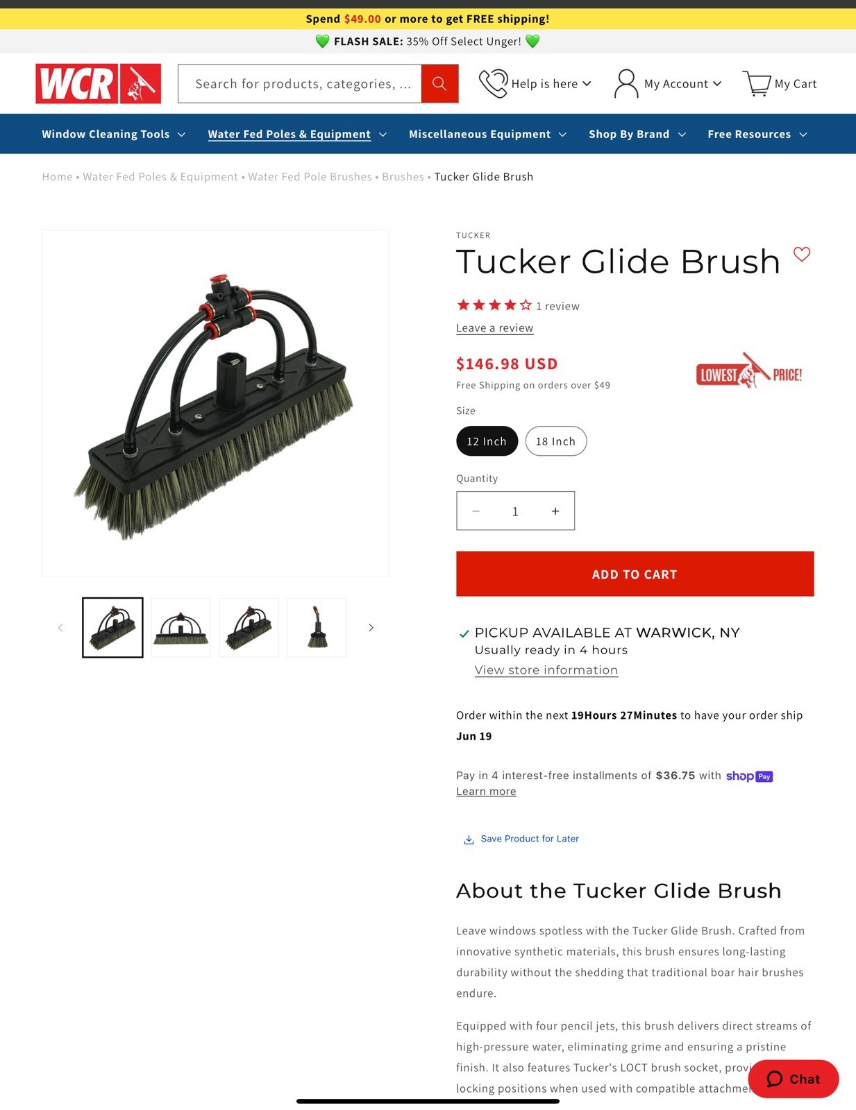 12” Tucker Glide Brush - Waterfed Pole - Window Cleaning