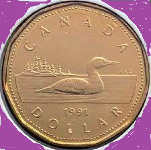 1991 Canada One Dollar Loonie Coin. Key Date UNC. Canadian $1 Loon
