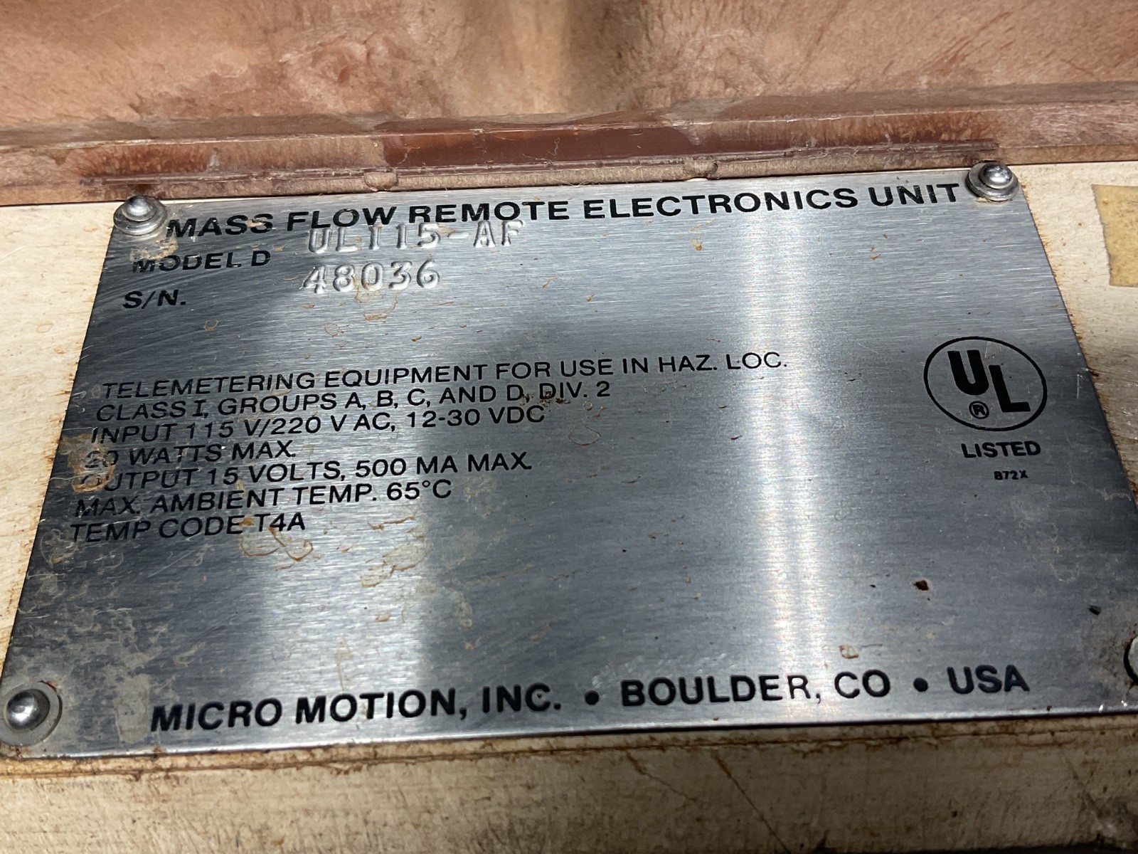 MICRO MOTION UL115-AF MASS FLOW REMOTE ELECTRONICS UNIT #326A144PR2