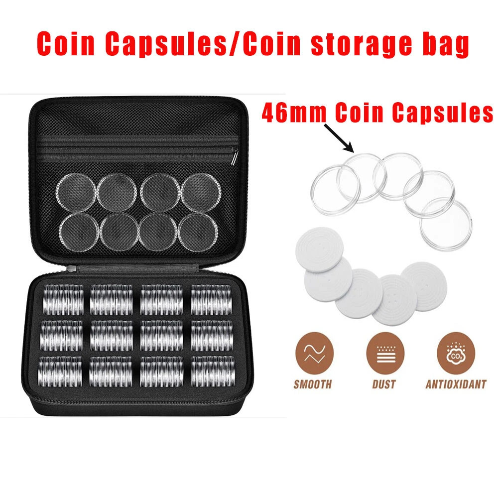 100 Pcs 46mm Coin Capsules with EVA coin bag commemorative coin collection box
