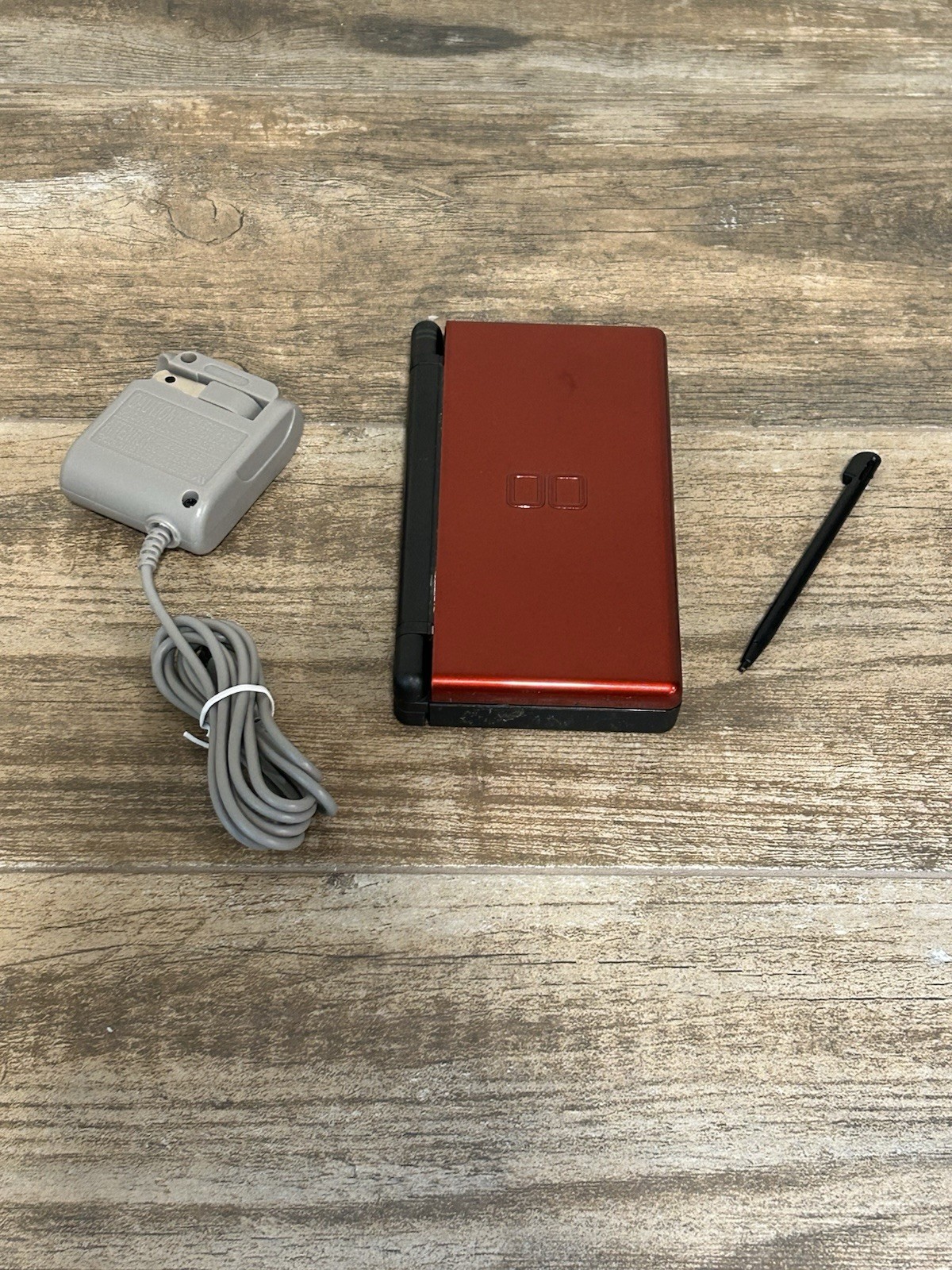 Nintendo DS Lite Red/Black Handheld Console w/ Stylus Charger-2 Spots Screen