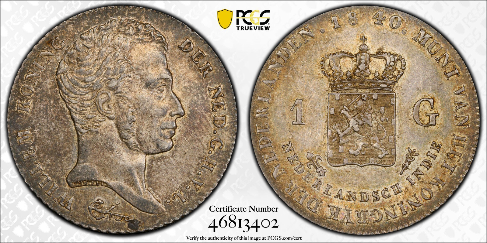 Netherlands East Indies (Dutch Colony) Gulden 1840 Utrecht PCGS AU55 Willem I