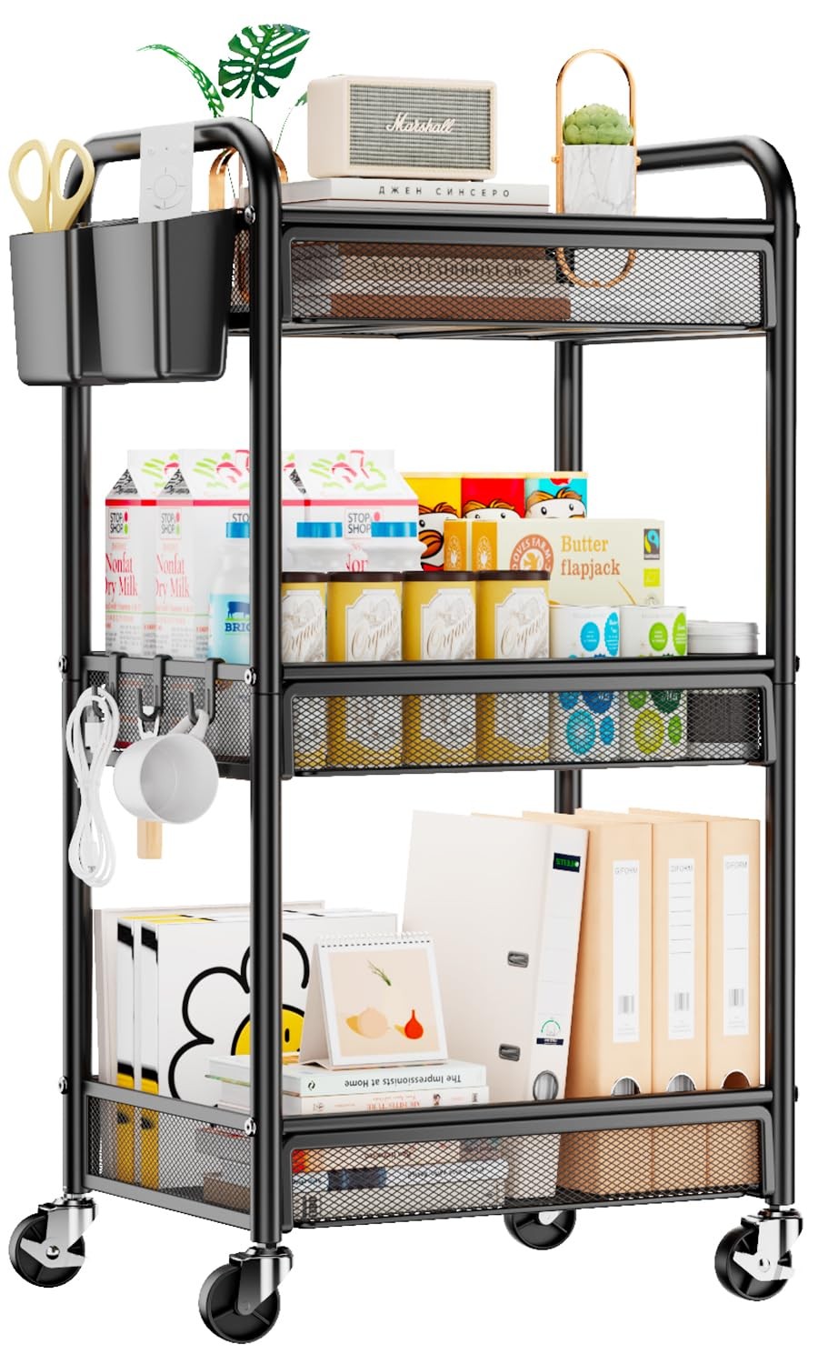 3 Tier Rolling Cart – Metal Utility Storage Carts with Wheels, Craft Cart Org...