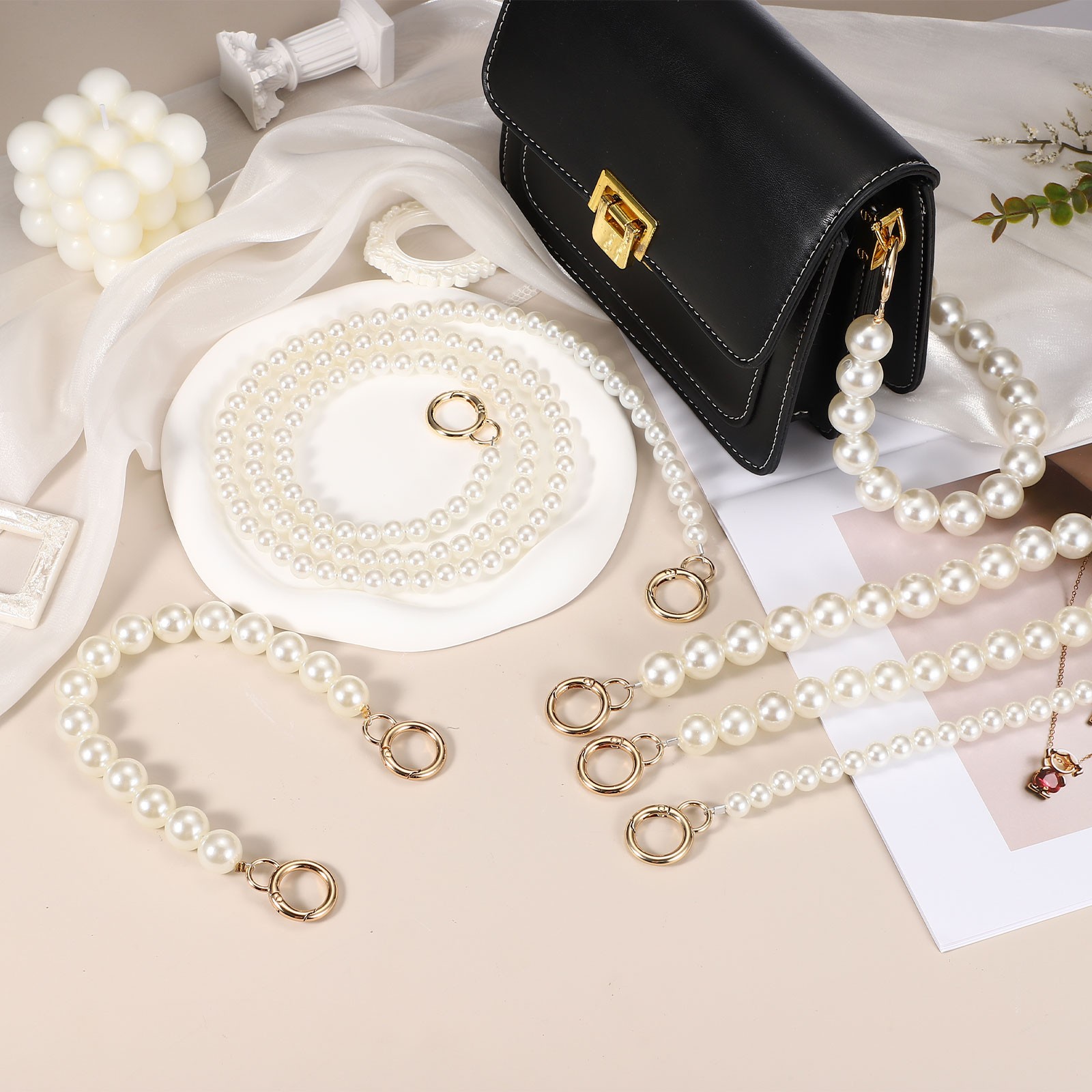 Imitation Pearl Purse Strap 39" Handbag Chain with Spring Clasp 18mm,