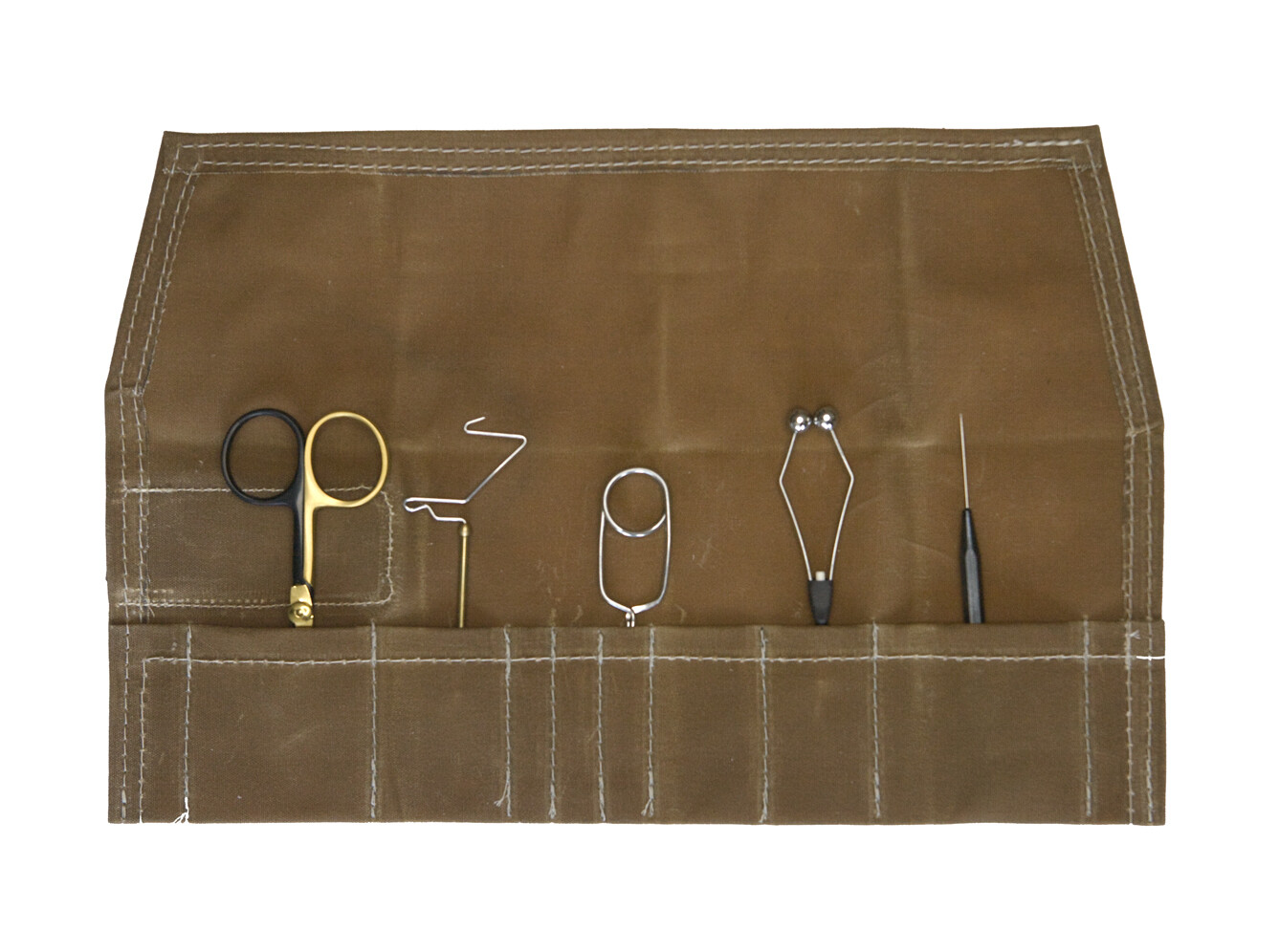 HMH BASIC FLY TYING TOOL SET w/ Handmade Waxed Cotton & Leather Tool Roll.