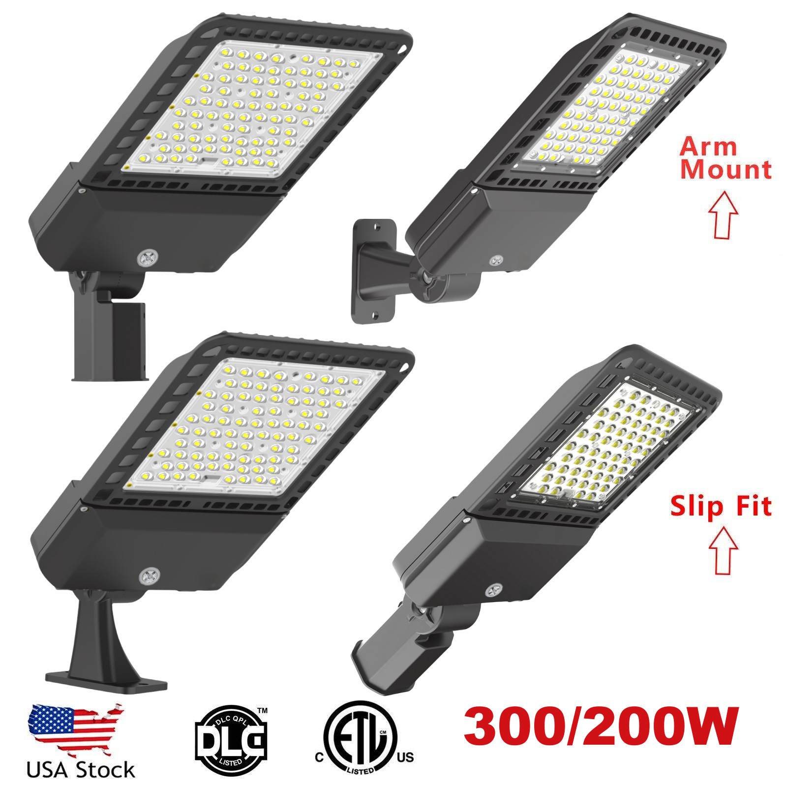 Outdoor LED Shoebox Area Light 200W 300W Commercial Parking Lot Street Lights