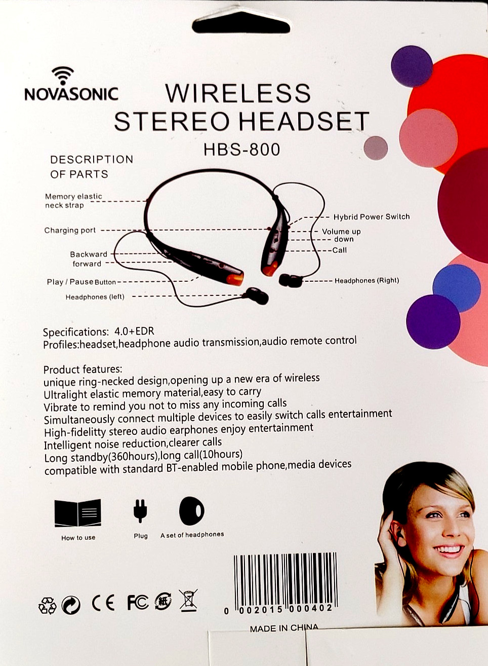Novasonic Wireless Stereo Headset HBS-800
