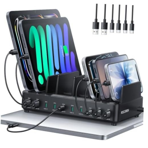 400W 10‑Port Charging Station,Dual PD 100W Dock w/ 6 Cables | Black
