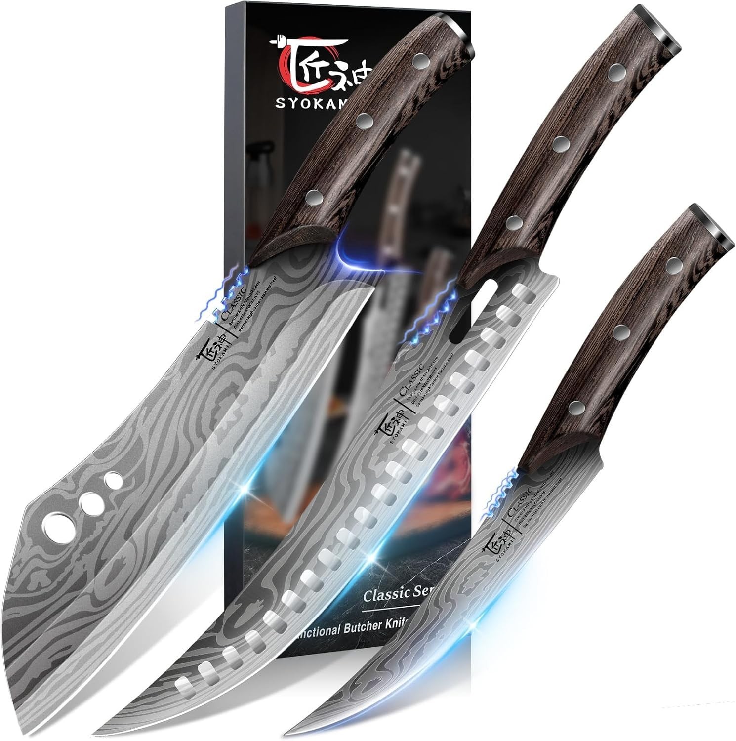 Butcher Knife Set, 3 PCS SYOKAMI High Carbon Steel Cleaver, Gift for Mom or Dad