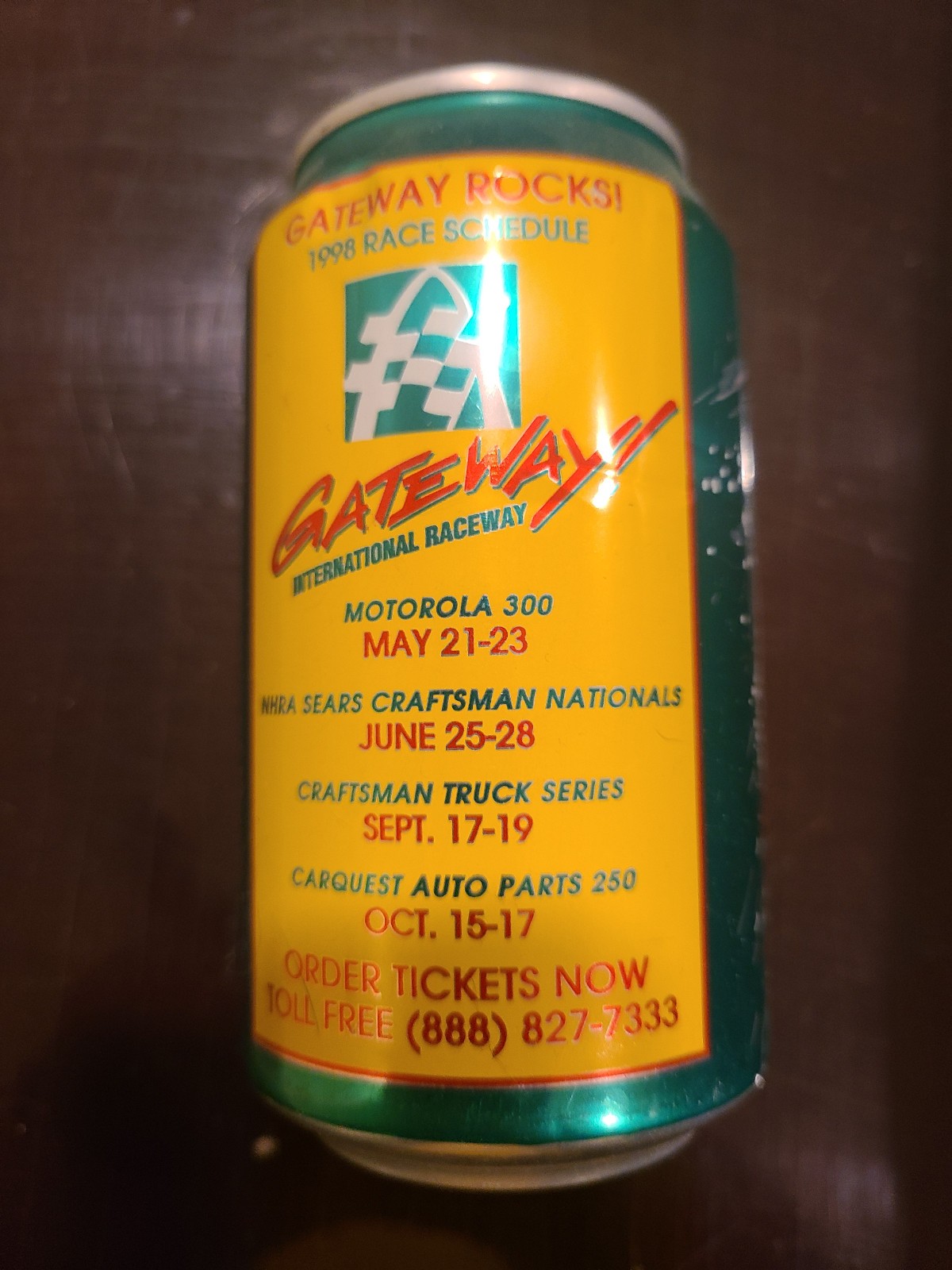 1998 Mountain Dew GATEWAY International Speedway Promotional Can empty NASCAR