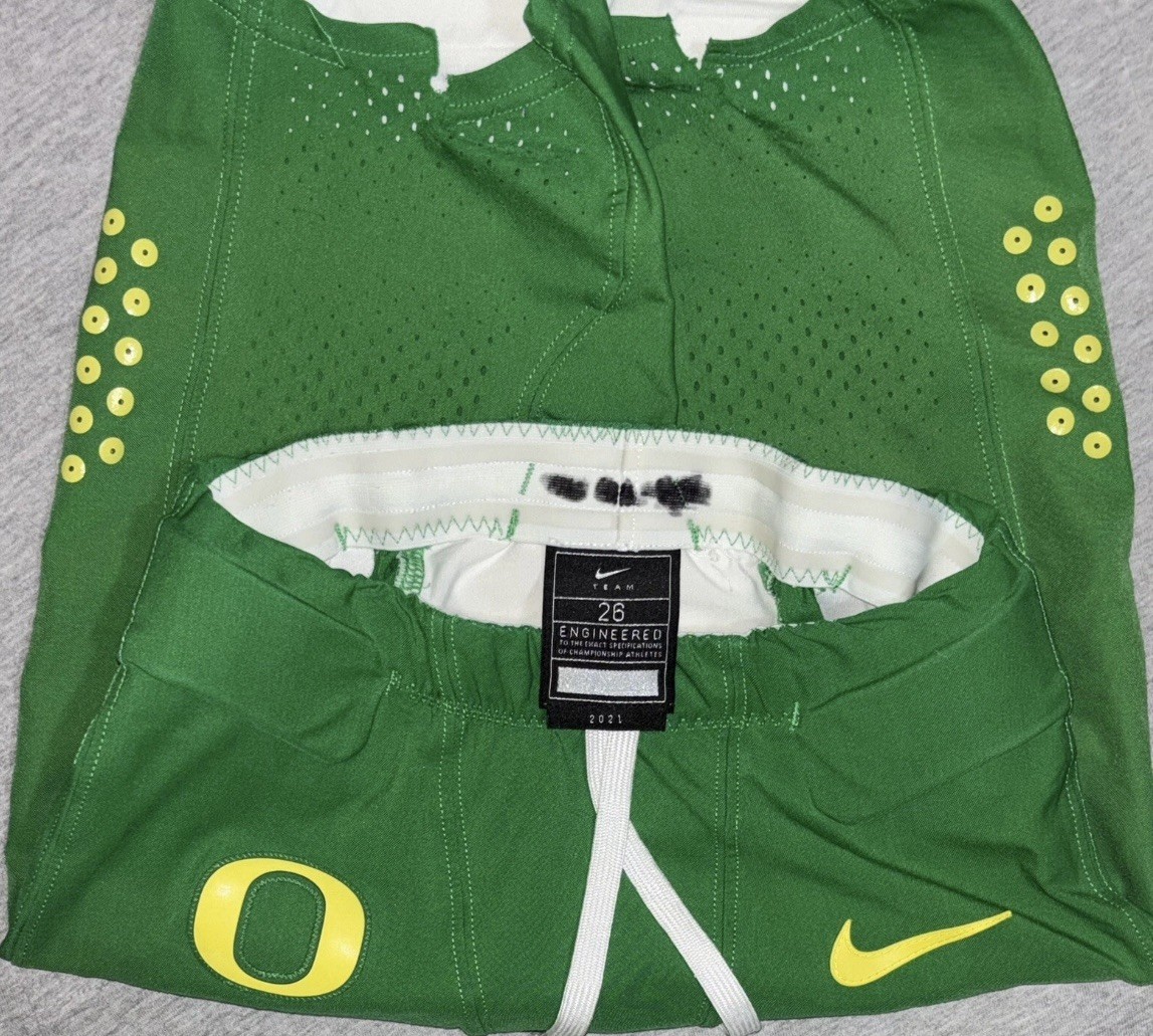 2021 OREGON DUCKS PE GAME WORN Apple Green & Yellow Nike Football Pants W/Pads