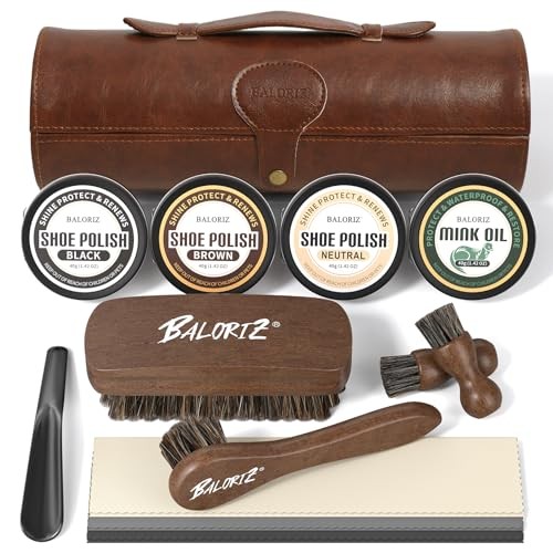 13Pcs Shoe Polish Kit, Shoe Shine Kit for Men & Women with Horsehair Shoe