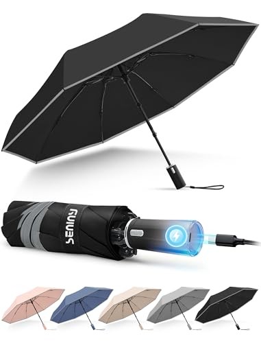 Electric Travel Umbrella with Intelligent Open Close, Rechargeable Black