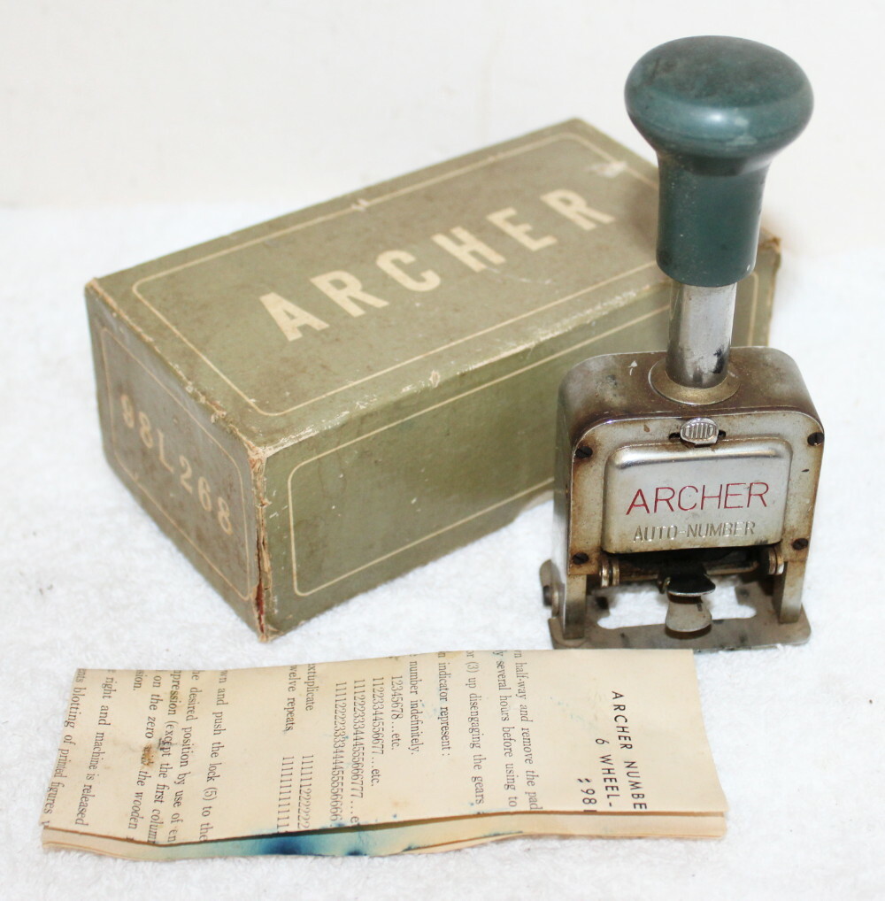 Vintage Archer 98L268 Auto 6 Wheel 7 Action Numbering Machine Stamp ~ In Box