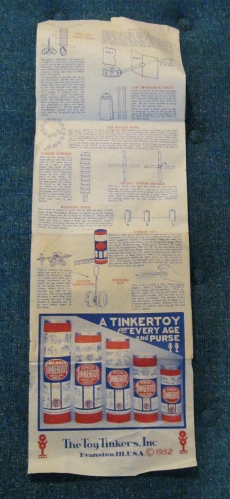 1952 TINKER TOY TRICKS INSTRUCTIONS DIRECTIONS INSERT PAMPHLET